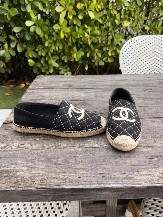 Chanel Espadrilles sz 41 Runs Small More like a 9 Black and Tan Cross Stitch - Picture 2 of 16